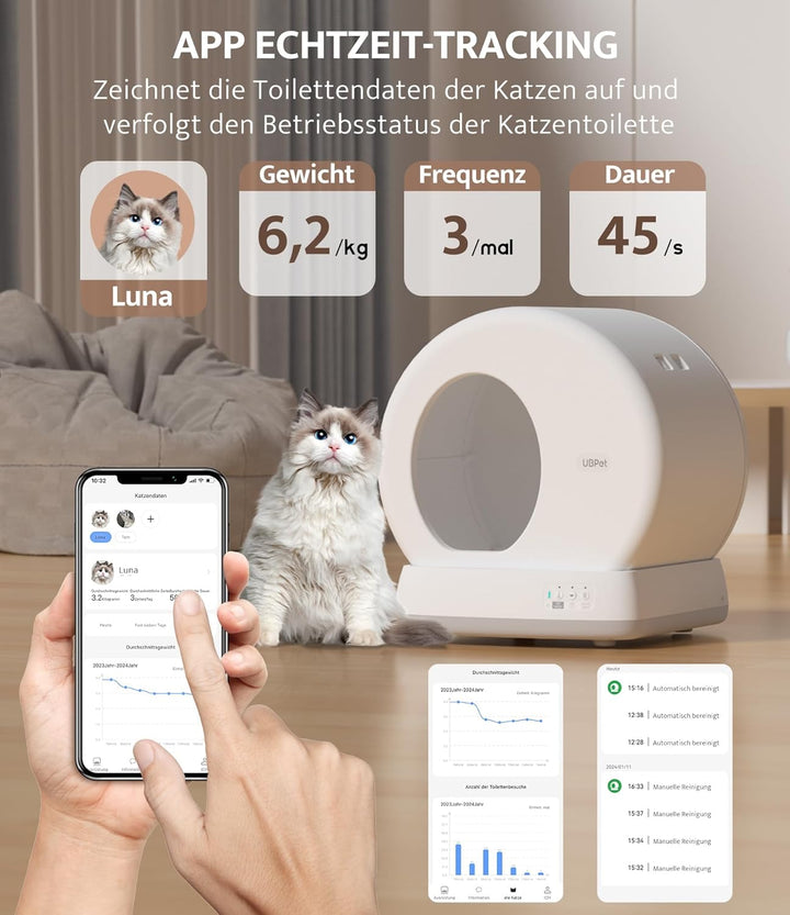 UBPET C10 Selbstreinigende Katzentoilette Katzenklo Selbstreinigend, Unterer Eingang/Geruchsbeseitig