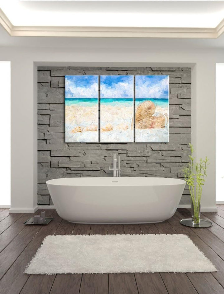Pixxprint Sandstrand mit Muscheln als Leinwandbild/Grösse: 3 Teilig (120x80) cm/Wandbild/Kunstdruck/