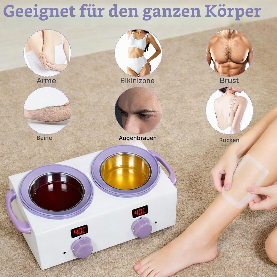 Dualer Wachserhitzer mit elektronischem Display, 2x500ML Gesamtkapazität, Doppelwachs-Topf, 220 W Wa