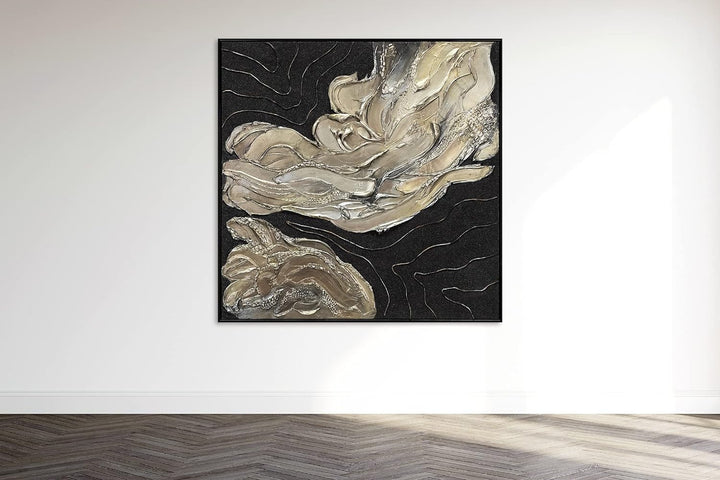 YS-Art Luxus Abstrakt Acryl Gemälde auf Leinwand Blues handgemalt Wandbilder Wohnzimmer modern Wohnd