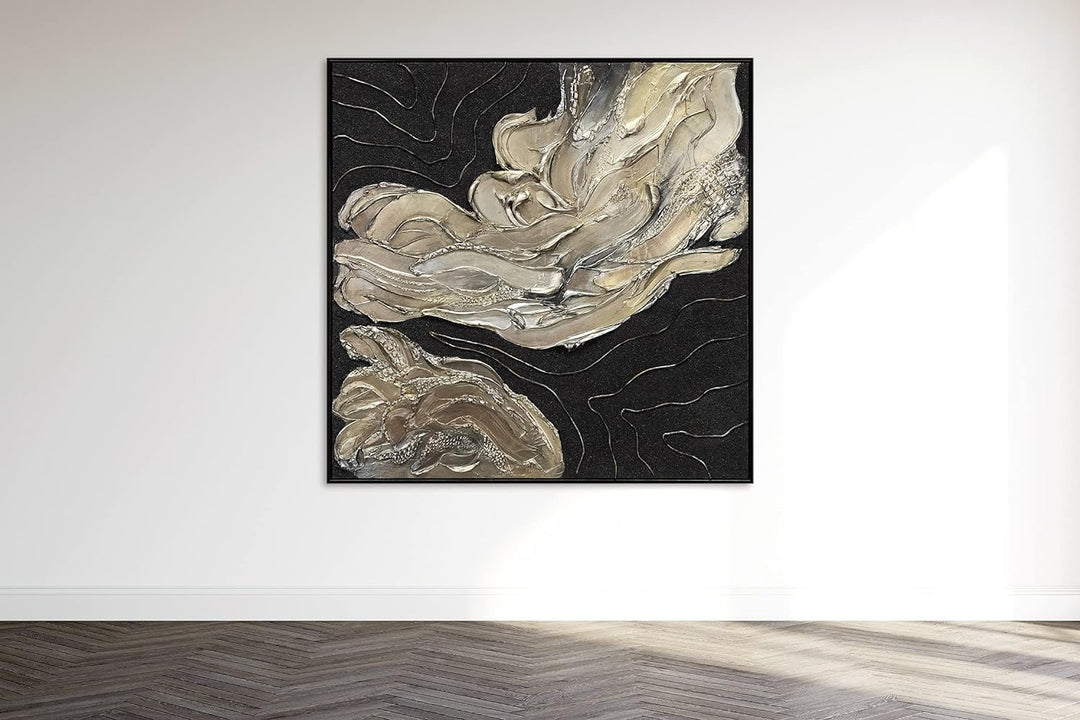 YS-Art Luxus Abstrakt Acryl Gemälde auf Leinwand Blues handgemalt Wandbilder Wohnzimmer modern Wohnd