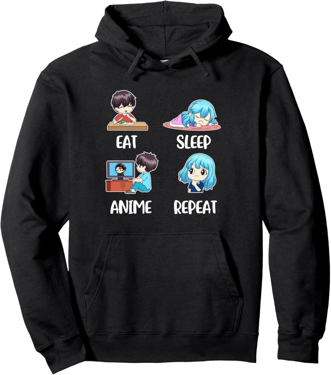 Eat Sleep Anime Repeat Pullover Hoodie