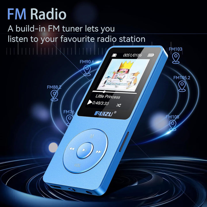 64GB MP3 Player mit Bluetooth 5.3, Ultraleicht (30 Gramm), bis zu 80 Stunden Akkulaufzeit, 1.8-Zoll-
