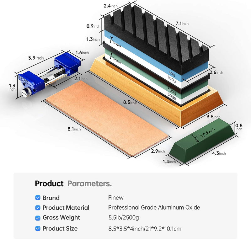 Schleifstein Set, Finew Prämie Wetzstein Doppelseitig 400/1000 3000/8000 Grit, Abziehstein für Messe