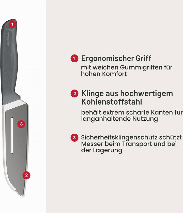 Zyliss Santokumesser, 15 cm scharfer Edelstahl mit nachhaltigem, rutschfestem Griff aus Weizenstroh,
