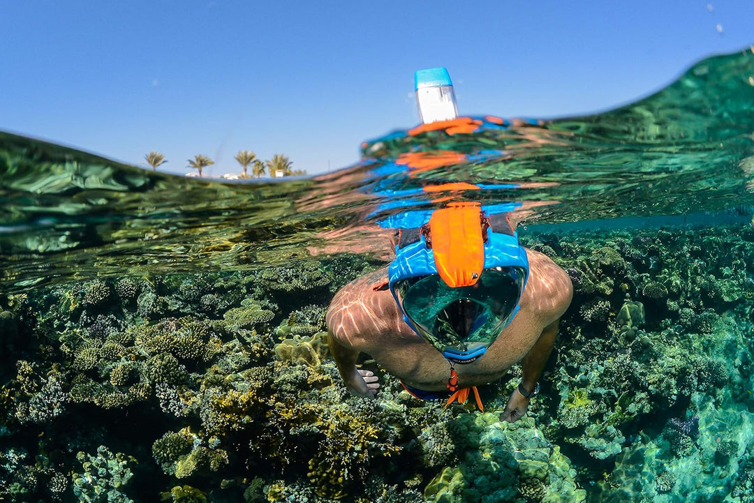 OCEAN REEF - Aria QR + Schnorchelmaske - Vollmaske mit Mundstück - Für eine bessere 180 Grad Unterwa