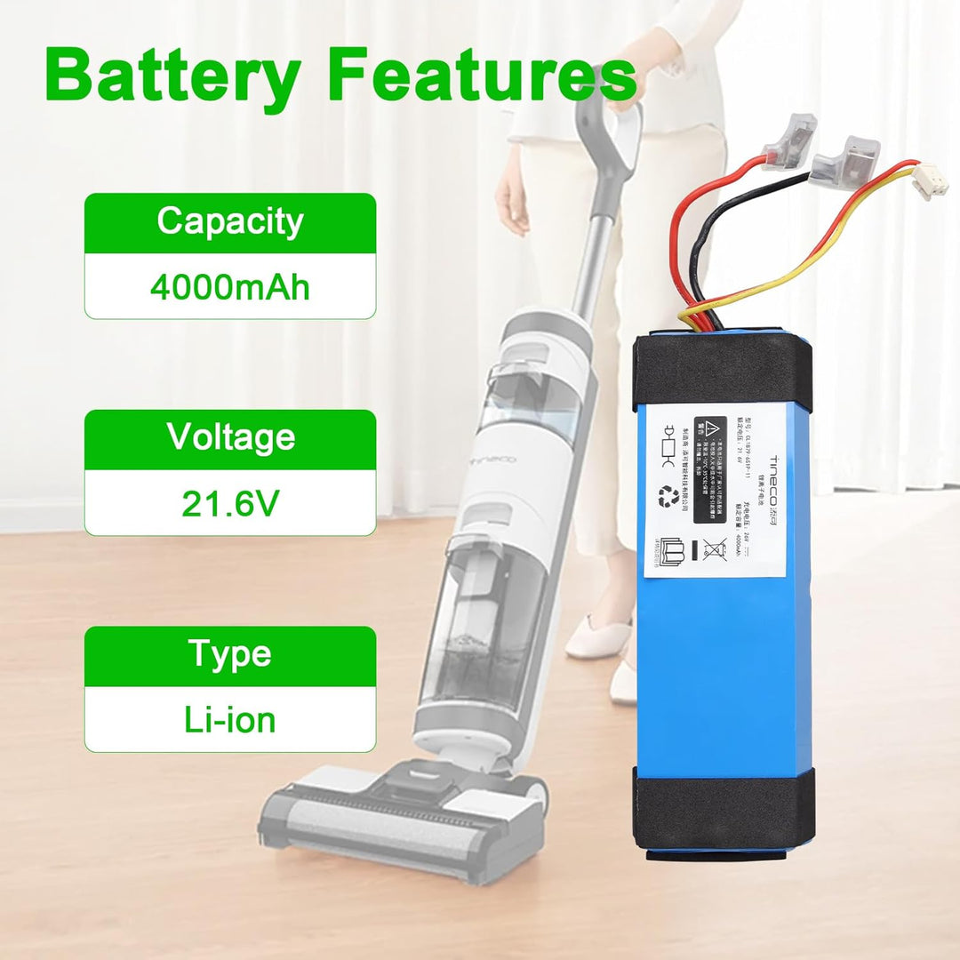 4000mAh Ersatzbatterie Kompatibel mit Tineco iFloor 3, Floor One S3, Floor One S3 Brise Cordless Nas