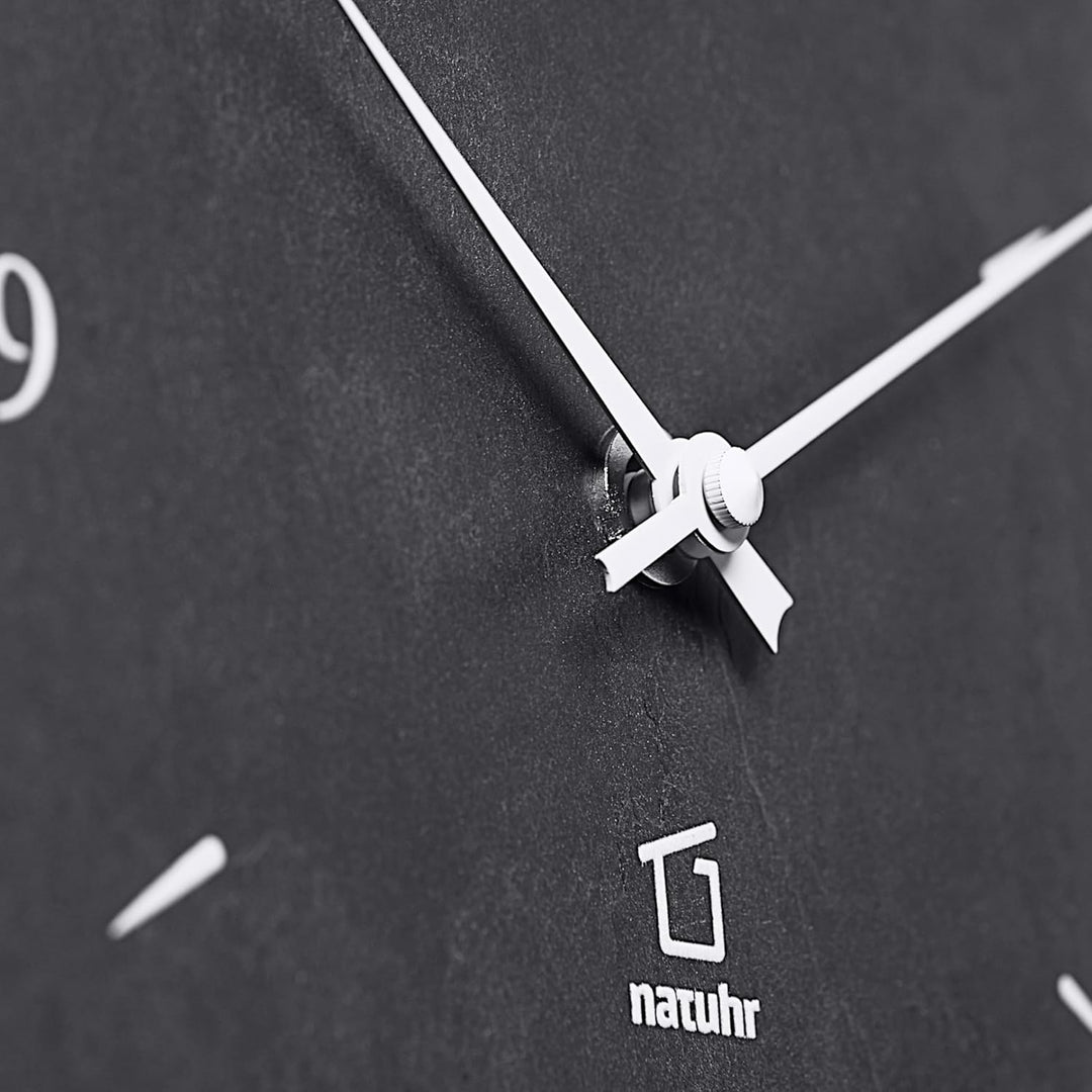 Natuhr Tischuhr Wanduhr Matterhorn Holz Eiche Heller Stein Schiefer Funkuhrwerk (Schwarz/Eiche gekal