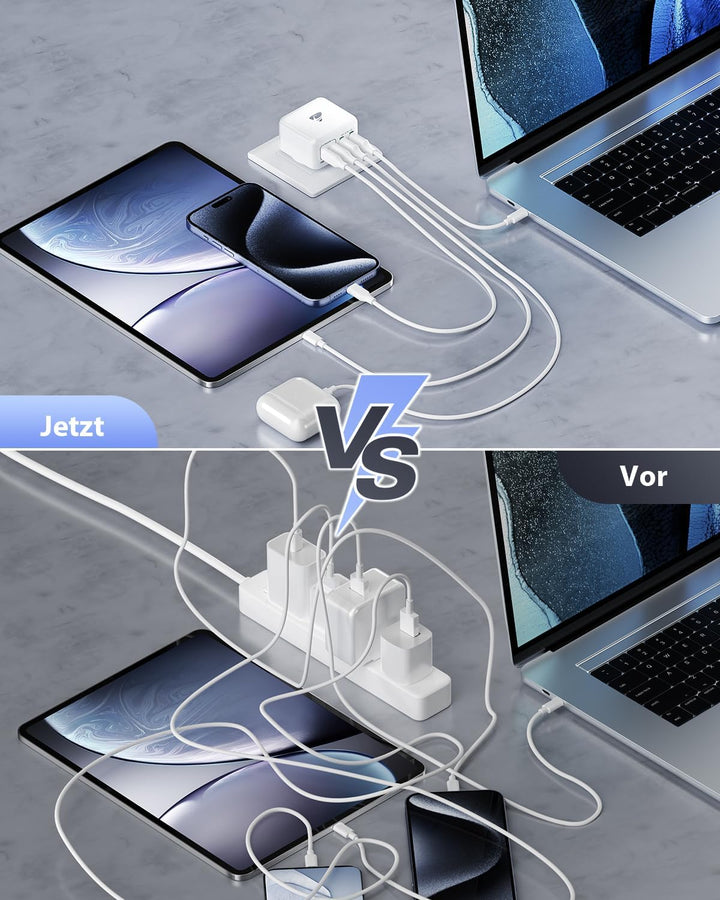 USB C Ladegerät, Aioneus 40W 4 Ports Mehrfach Ladegerät, Schnellladegerät PD 3.0 Power Adapter mit U