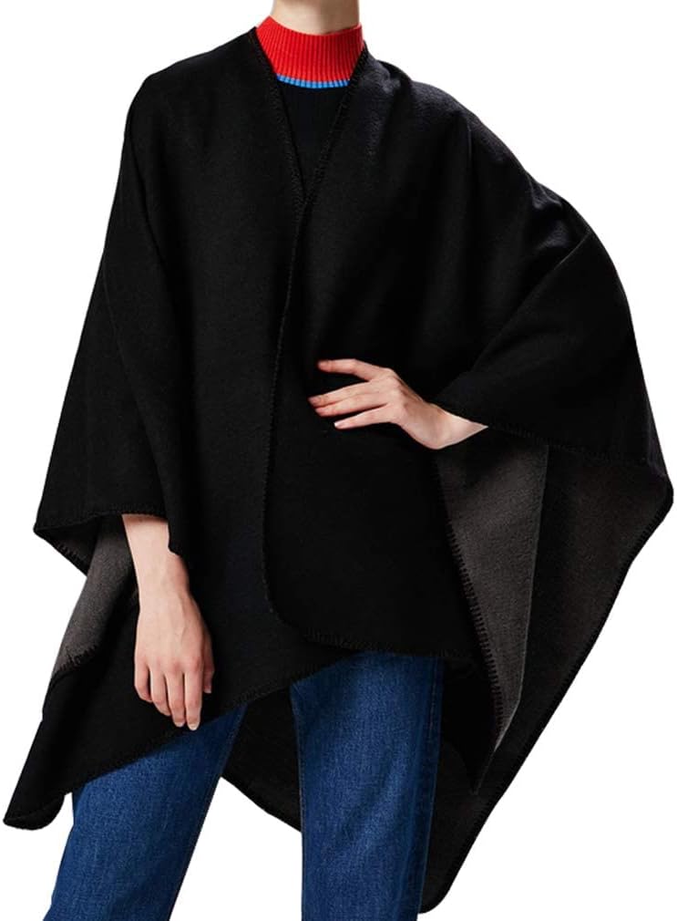 Lifetooler Frauen Poncho Damen Open Front Winterstrickjacke Lady Wendeumhang Bedruckte übergrosse Um