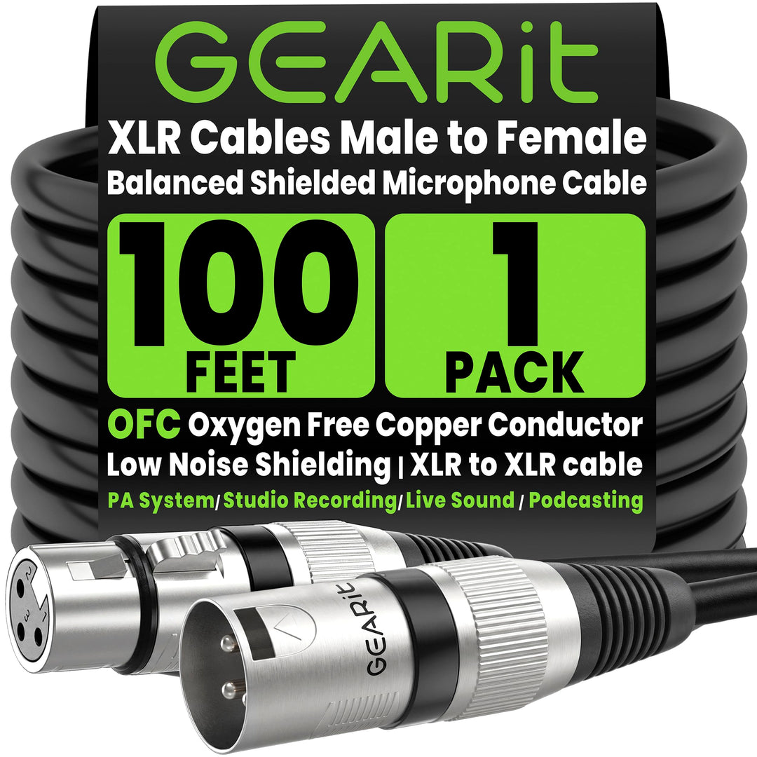 GearIT XLR-Mikrofonkabel (30 m, 1 Packung) XLR-Stecker auf Buchse, Mikrofonkabel, 3-polig, symmetris