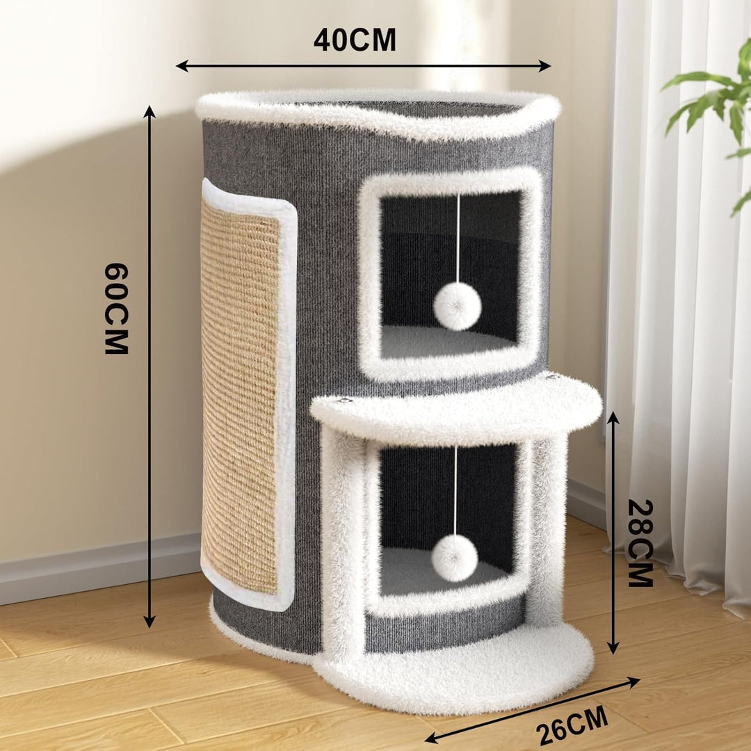 2-stöckige Katzenhöhle Katzenfass, Katzenhaus mit Kratzbrett für Indoor-Katzen,Kratzbaum Klein mit P