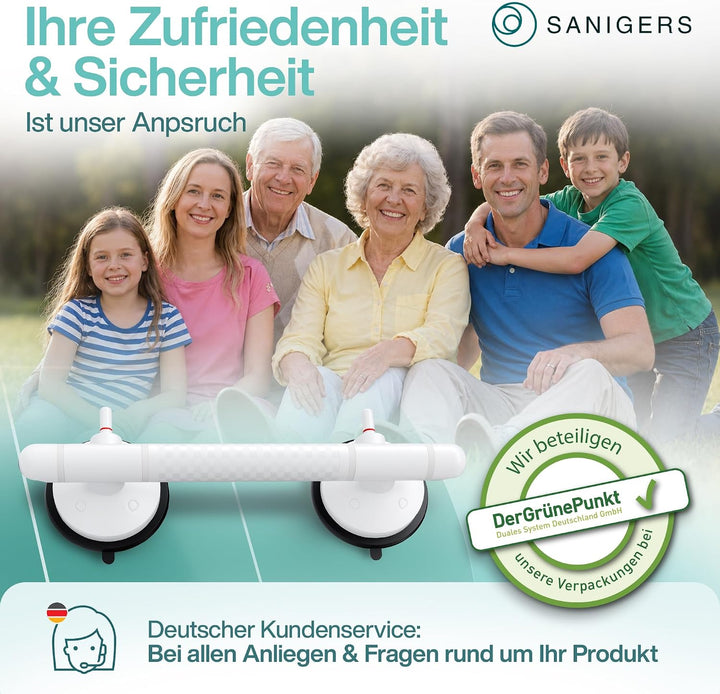 Haltegriff mit Saugnapf I 2026 I EXTRA STARKER HALT 130 KG I 36,5 CM Haltegriff Dusche ohne Bohren,