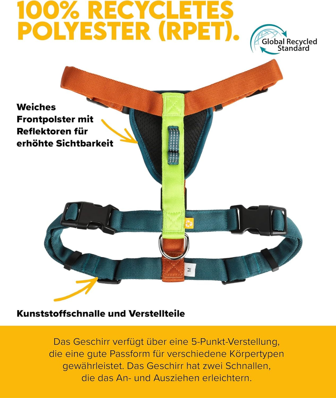 Woolly Wolf Color Block Hundegeschirr für kleine Hunde & Welpen XXS – Geschirr mit 5-Punkt-Anpassuns