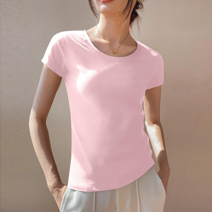 LiKing Damen T-Shirt Baumwolle Kurzarm Basic Sommer Rundhals T-Shirts Oberteile Top Bluse 1/3er Pack