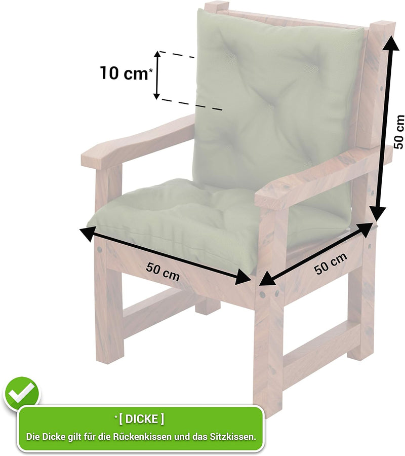 MOLTICO Stuhlauflage Gartenstuhl Auflage - 100x50x10 cm - Stuhlkissen Sitzkissen und Rückenkissen -