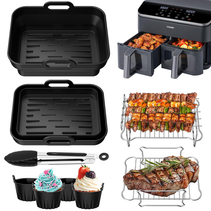 9 Stück Heissluftfritteuse Zubehör für COSORI Dual Blaze 2 Kammern 8,5L,Dual Zone Airfryer Zubehör f