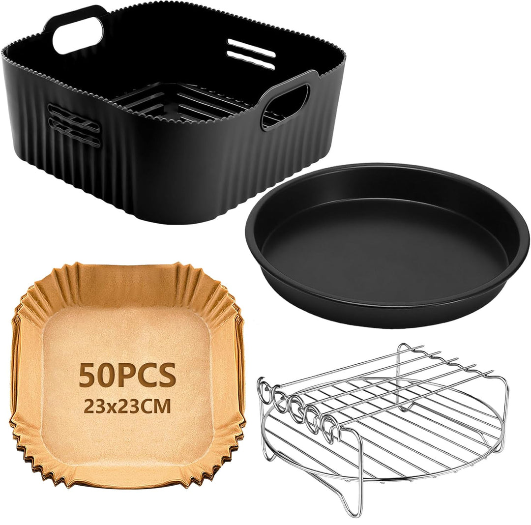 YINGRACE 23CM Heissluftfritteuse Zubehör XXL für COSORI 6,4L, 6,2L, 6L, Russell Hobbs 8L, 4PCS Airfr