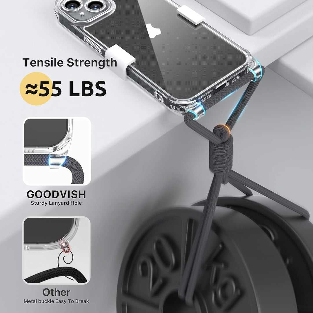 GOODVISH 3 in 1 Handykette für iPhone 13 6,1 Zoll mit 2 Stück Schutzfolie, Necklace Hülle mit Band [