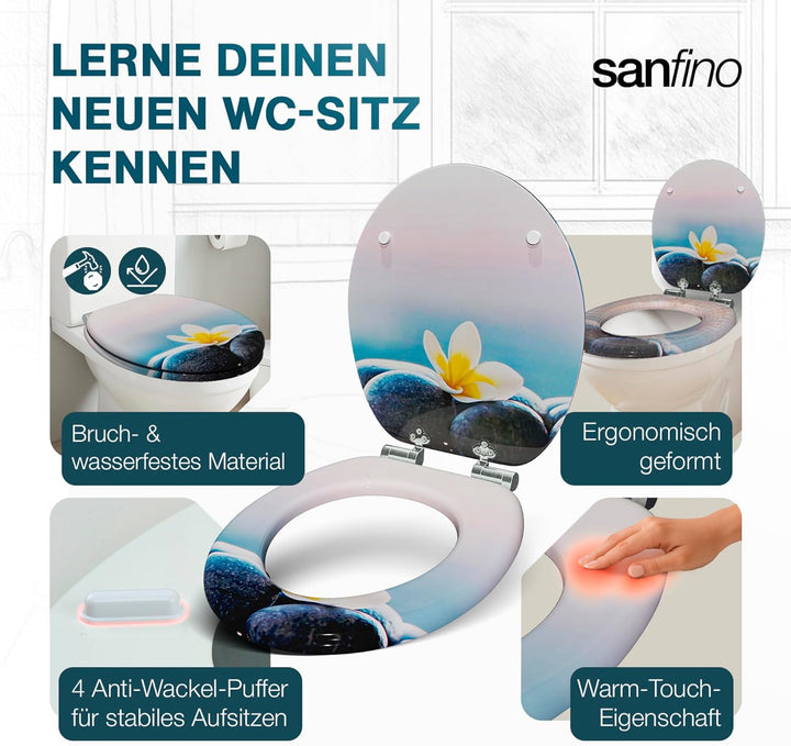 Premium WC Sitz mit Absenkautomatik – hochwertige Toilettendeckel aus Holz, viele bunte Motive, hohe