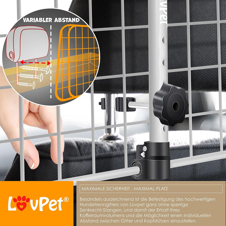 Lovpet® Hundegitter Auto, Autoschutzgitter Trenngitter Universal, verstellbare Breite, Kopfstütze Ko