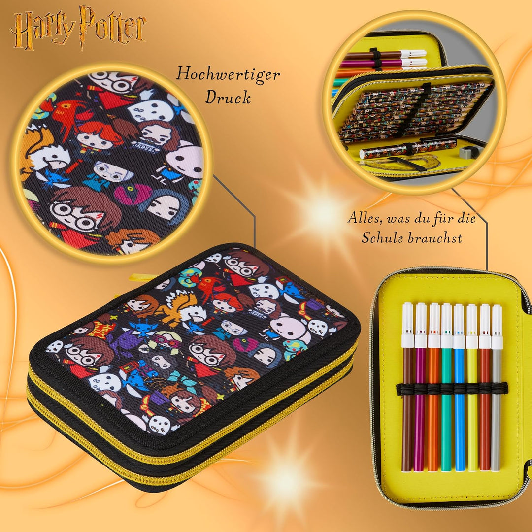 Harry Potter Federmäppchen, Kollektion von Schule Zubehör, Polyester Etui, 1 Stück Federpenal, 2-Fac