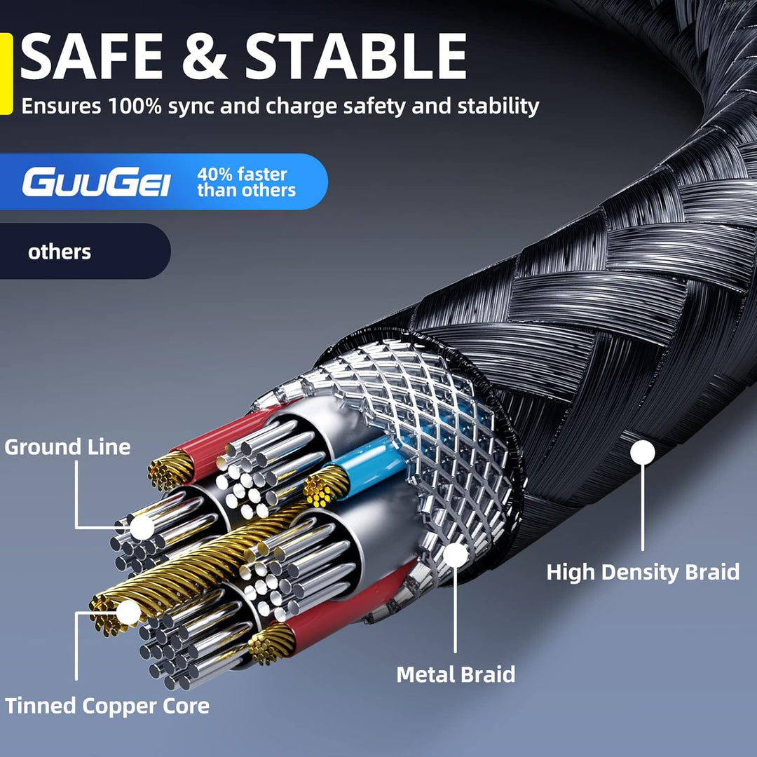 GUUGEI 5 in 1 ladekabel magnetisch USB C kabel [4Pack 1m+2m+2m+3m] 540° drehbares Handy-Schnellladek