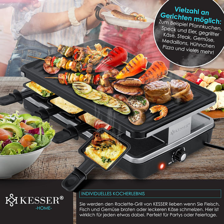 KESSER® Raclette-Grill mit Naturgrillstein, Grillplatte Tischgrill für 8 Personen, Elektrogrill Racl