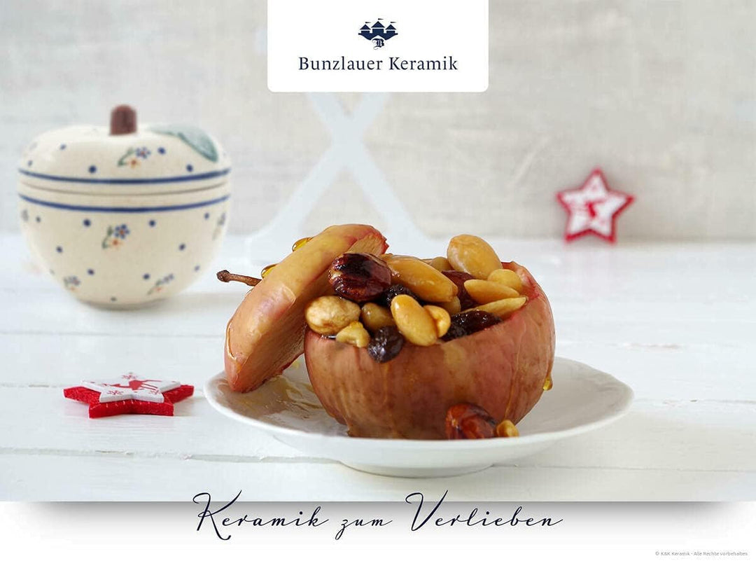 Bunzlauer Keramik Apfel-Bräter Bratapfelbräter mit Deckel Ø12,6 cm H11,6 cm Dekor 111