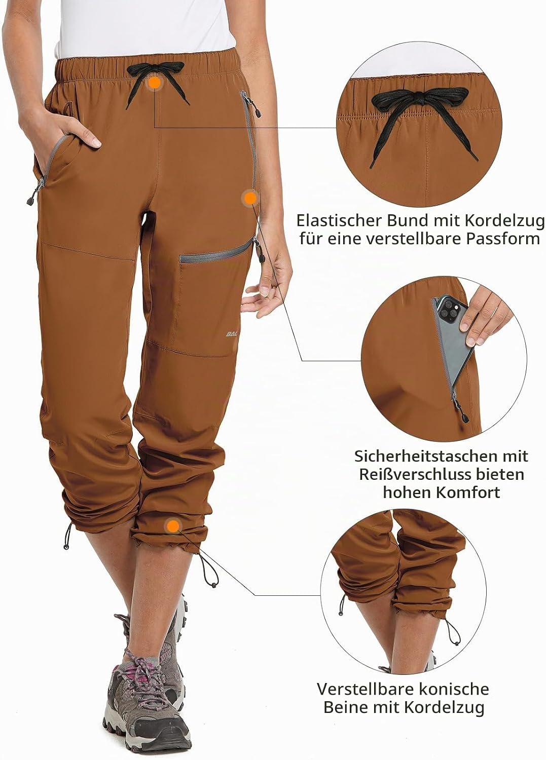 BALEAF Damen Outdoorhose Wanderhose Wasserdicht Schnelltrocknend Leicht Trekkinghose Capris UV Schut