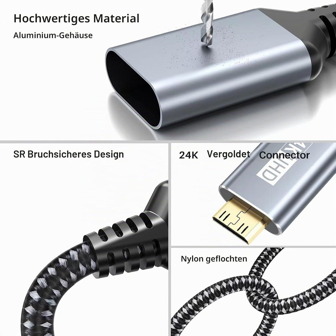 LDLrui USB-C zu Mini-HDMI-Kabel 1.5M 4K60Hz Einbahnverkehr für Heim-Office | Type C zu Mini HDMI 2.0