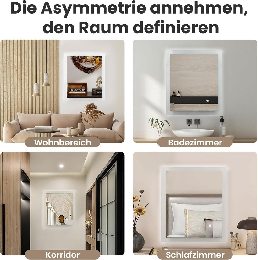 Trintion Badezimmerspiegel, LED Badspiegel mit Beleuchtung, Wandspiegel mit Touch-Schalter Kaltweiss
