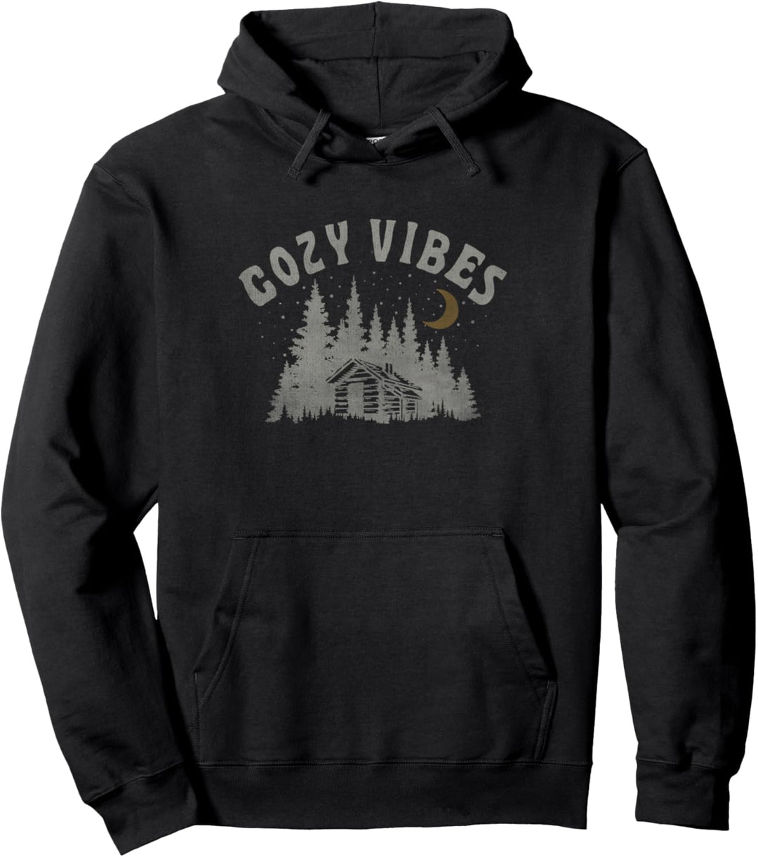 Cozy Vibes Log Cabin Forest Night Sky Pullover Hoodie