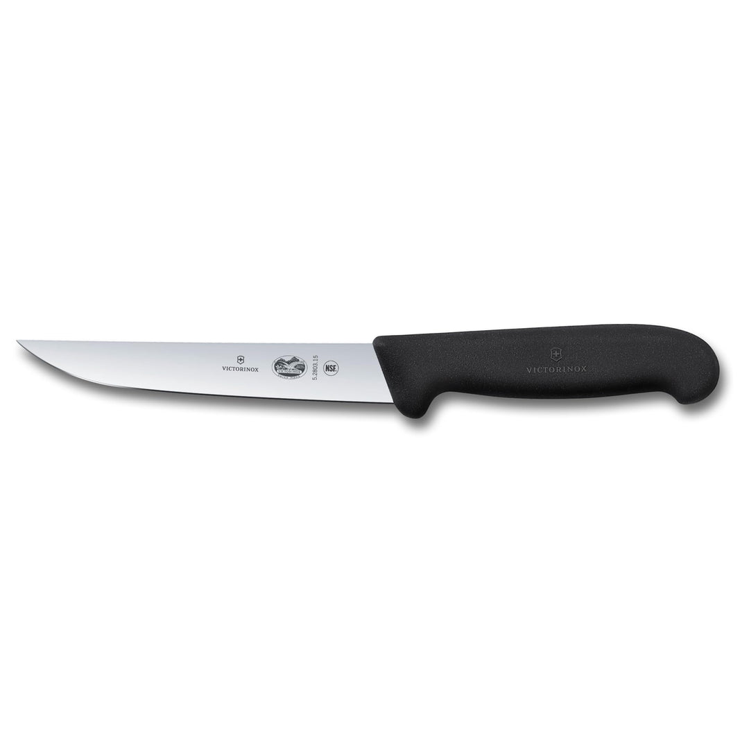Victorinox Fibrox Tranchiermesser, Scharfes Küchenmesser für Fleisch und Geflügel, 15 cm, Gerade Kli