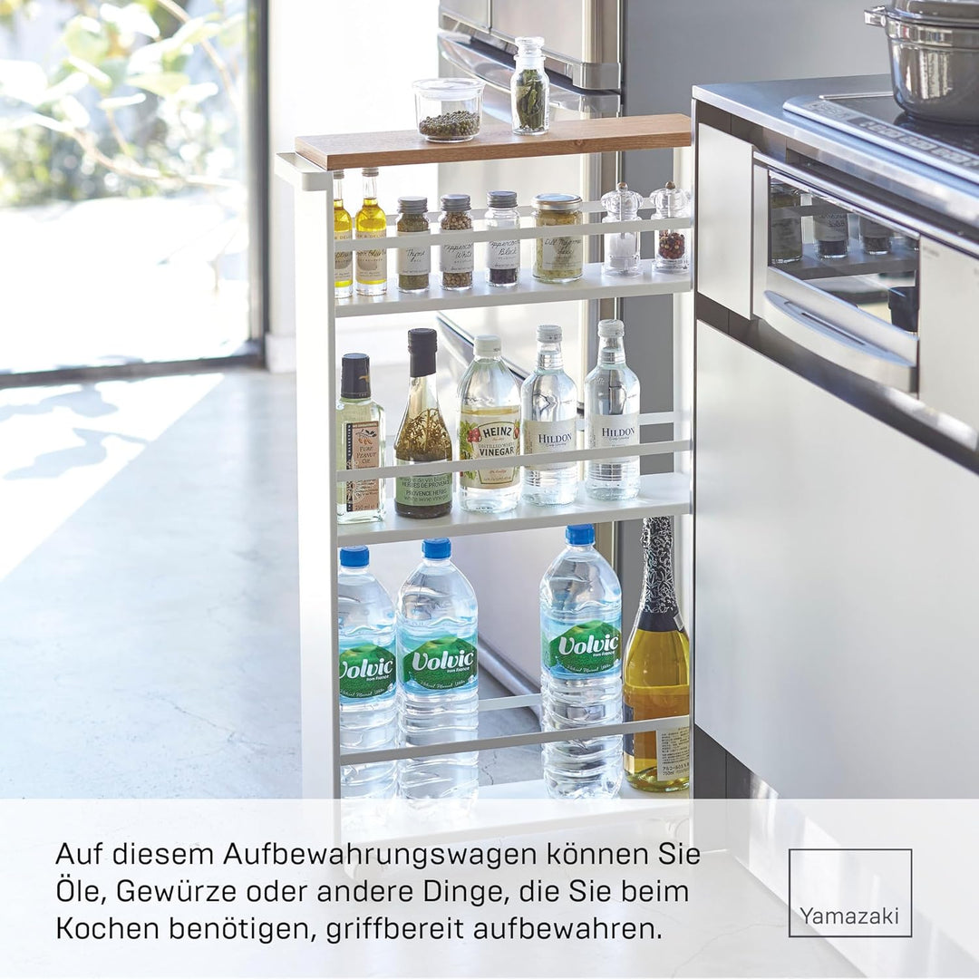 YAMAZAKI Tower' 3627 Trolley mit Griff-Schmale Rollwagen mit 3 Ebenen für Küche, Stahl, Weiss, L 13