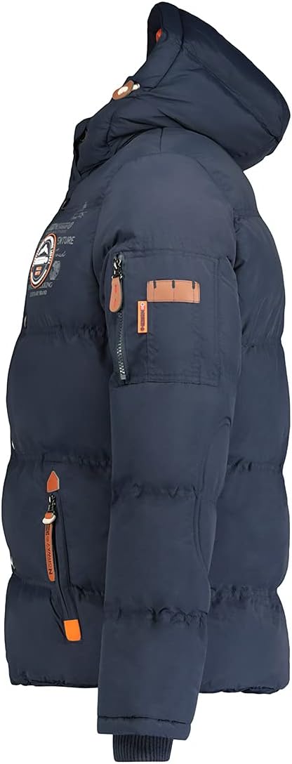 Geographical Norway Herren Winterjacke mit Kapuze Full Zip gefüttert Wind- und Kälteabweisend schnel