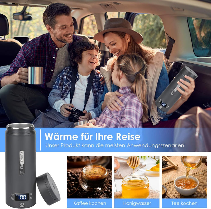 Dreamhigh® Reisewasserkocher, 450ml Mini Wasserkocher, 96W Wasserkocher Klein aus Edelstahl, Auto Wa