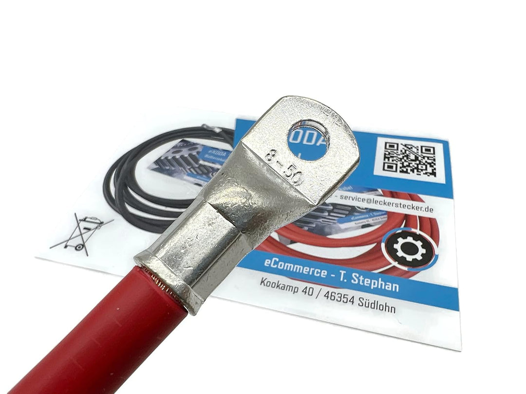 eXODA 50mm² Batteriekabel 50cm M8 Kabelschuhe Rot 99 9% Kupfer max 8064 Watt 672A bei 12V ideal für