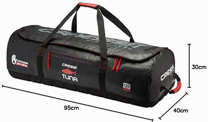 Cressi Tuna Bag 120 Lt, Grosse wasserdichte Tasche Schwarz / Rot Erhältlich in Version mit Rollen od