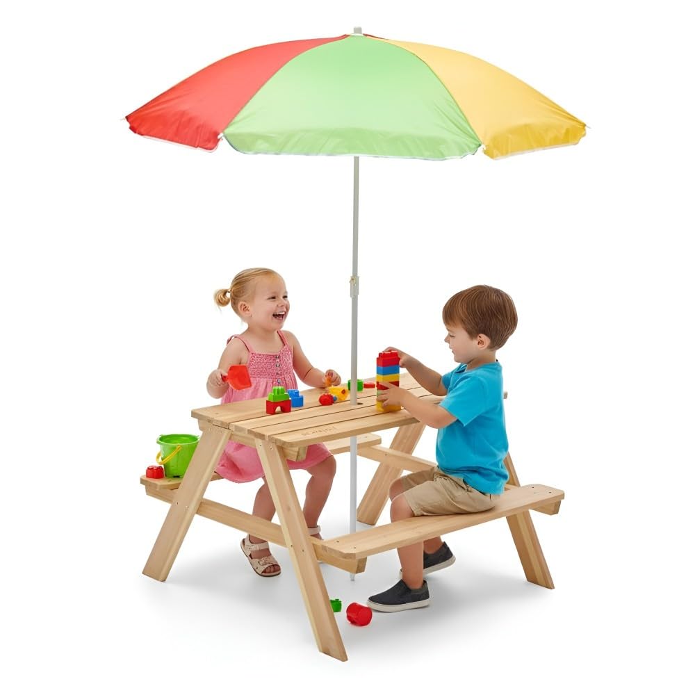 Plum Picknicktisch aus Holz mit Sonnenschirm - Natur