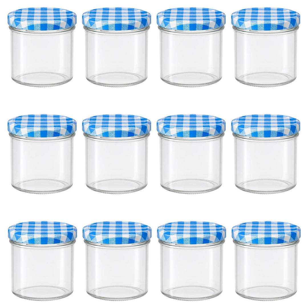 Vitrea 12x Marmeladengläser 125 ml - mit Deckel Blau Kariert TO 66 - Einmachgläser zum befüllen mit
