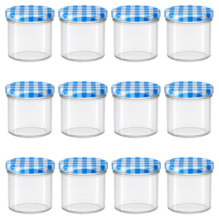 Vitrea 12x Marmeladengläser 125 ml - mit Deckel Blau Kariert TO 66 - Einmachgläser zum befüllen mit