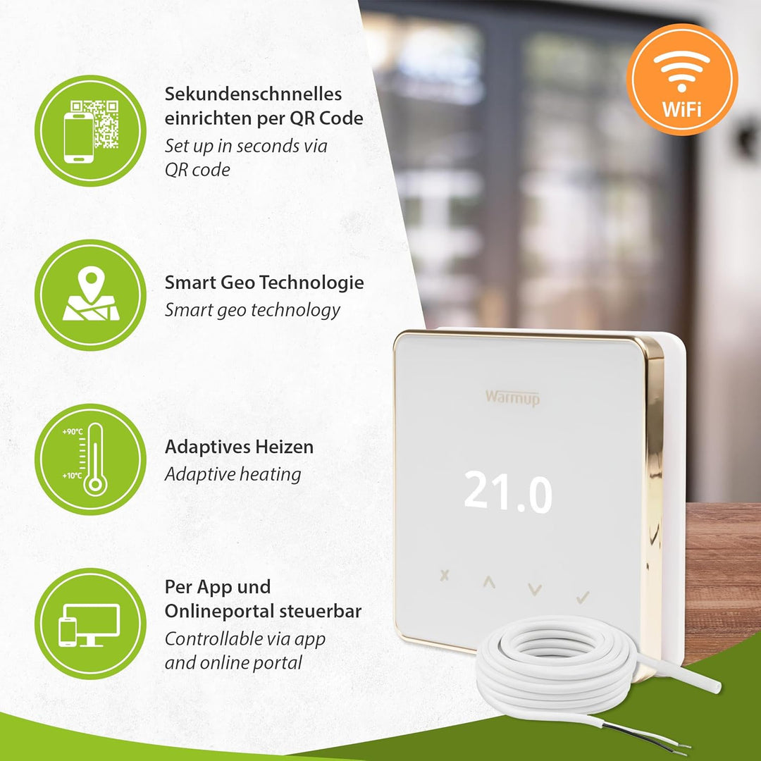 Warmup Element Smart WiFi Thermostat Raumregler für Fussbodenheizung, Elektro Heizung, Farbe: Weiss,