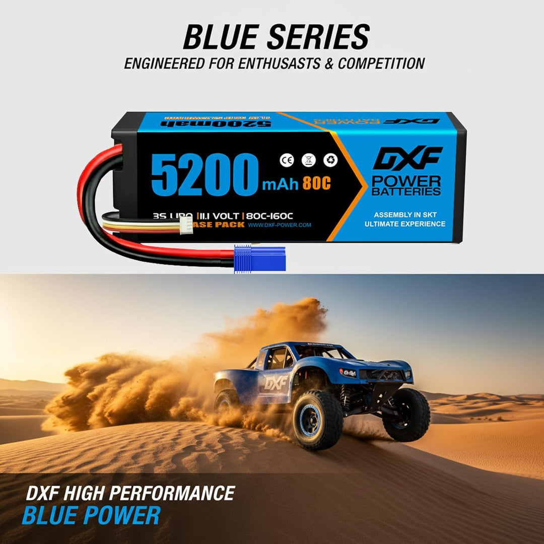 DXF 3S LiPo Akku 11.1V 80C 5200mAh Hardcase Batterie mit EC5 Steck für RC Auto, RC Flugzeug, RC Hubs