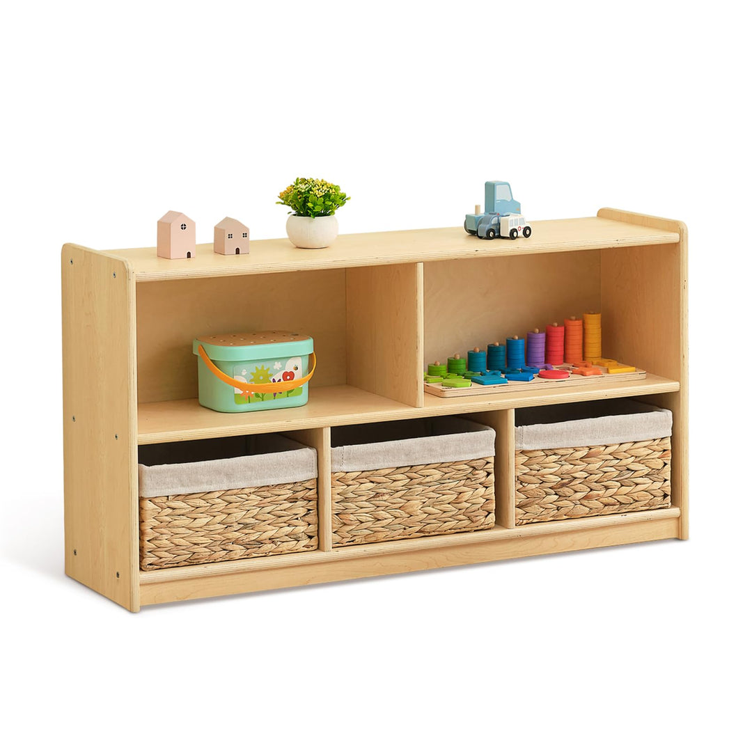 OOOK Bücherregal Montessori-Regal, Aufbewahrung mit 2 Etagen 5 Fächern, Kinder Spielzeugschrank Holz