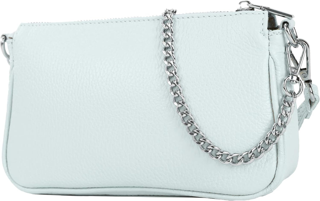 modamoda de - T237 - Umhängetasche Klein Small aus ital. Leder Eisblau, Eisblau