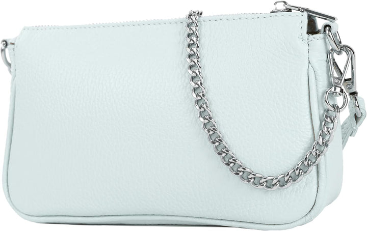 modamoda de - T237 - Umhängetasche Klein Small aus ital. Leder Eisblau, Eisblau