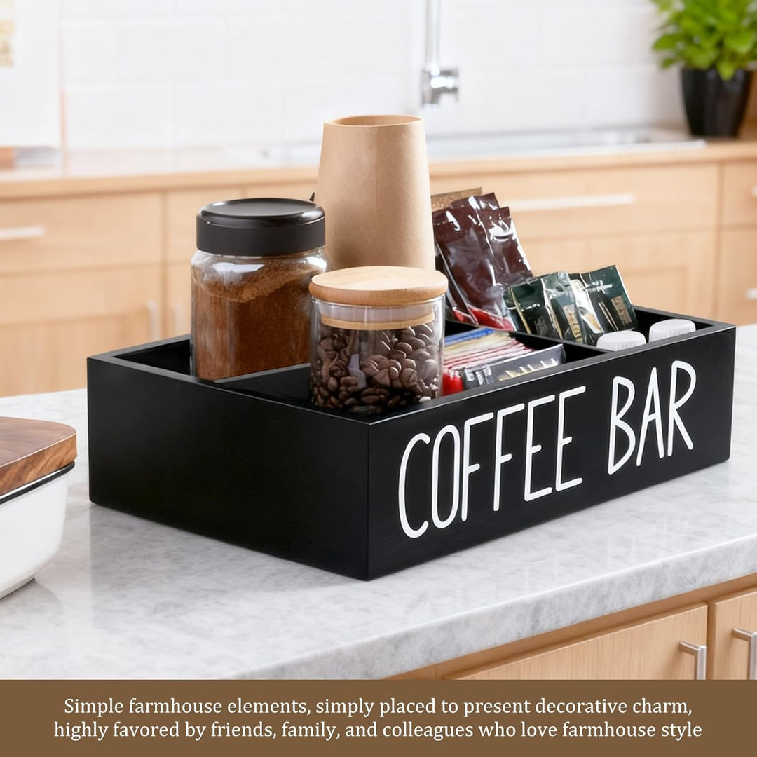 Kaffee Spender Organizer,Veranstalter mit 4 Abnehmbar Fächer,Dekorative Aufbewahrungsbox aus Holz fü