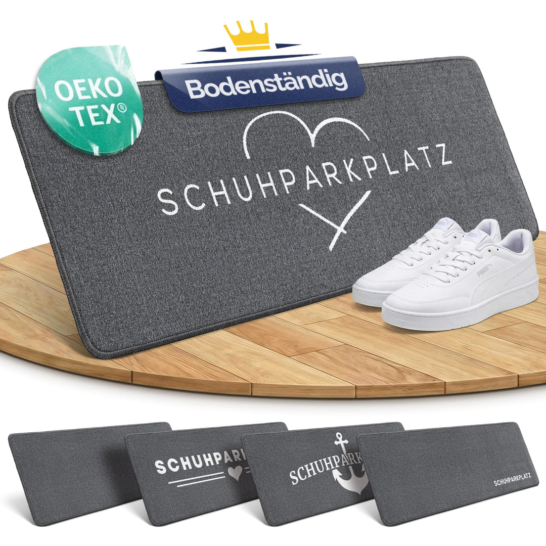 Schuhparkplatz Fussmatte Grau 100x33 cm – rutschfeste Schuhmatte & Waschbarer Schuhteppich mit Gummi