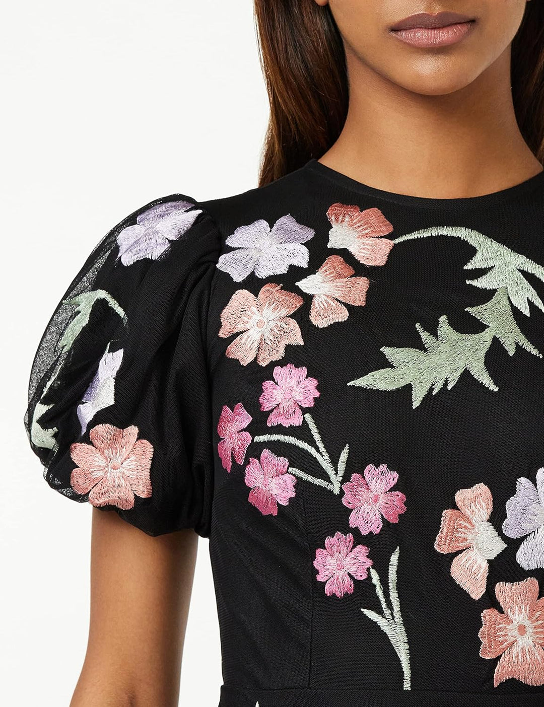 Maya Deluxe Damen Womens Maxi Ladies Floral Embroidered Open Back Puff Sleeves Dress for Wedding Gue